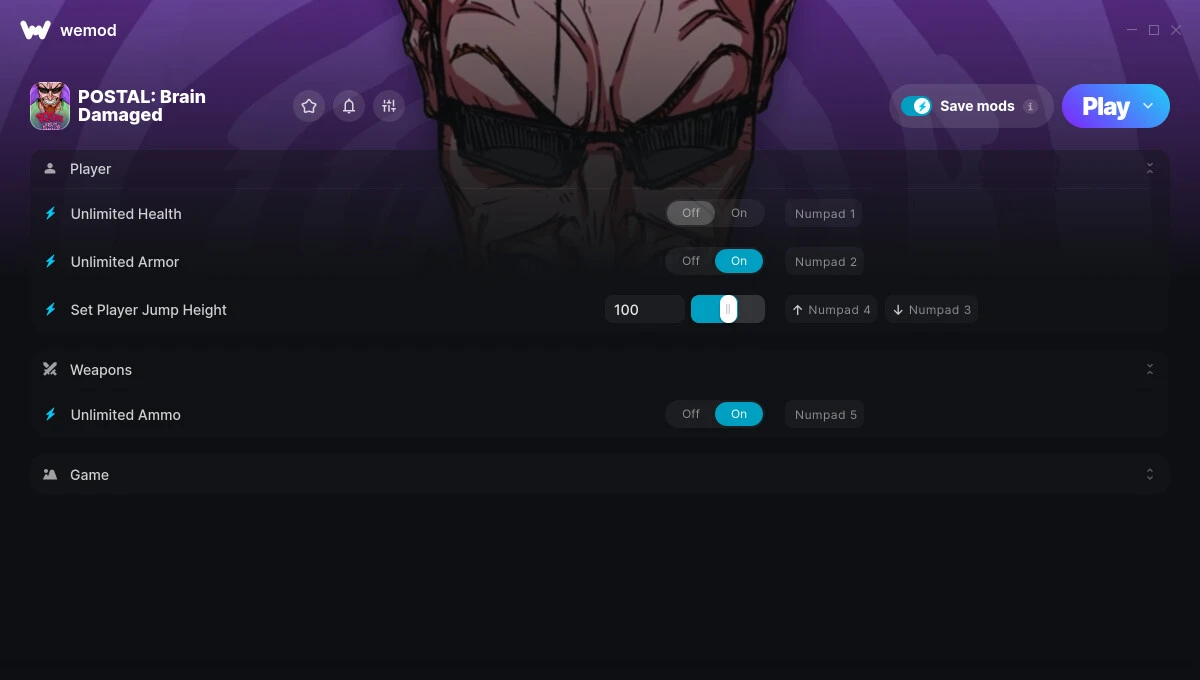 Postal: Brain Damaged "Трейнер +6 от WeMod: Здоровье, броня, патроны и пр"