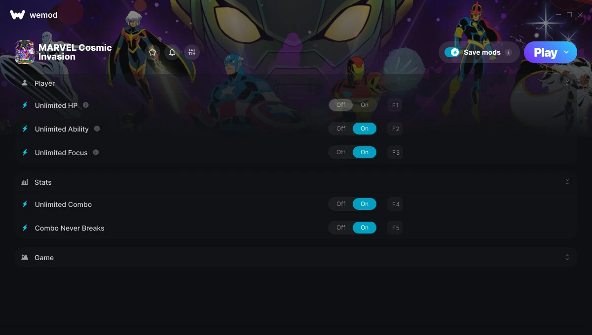 Marvel Cosmic Invasion "Трейнер +6 от WeMod : Здоровье, фокус, комбо пр"
