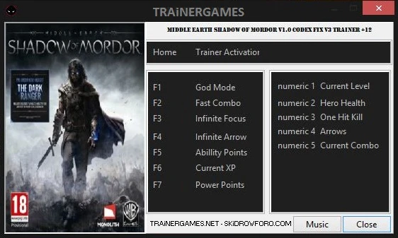 Middle-earth: Shadow of Mordor: Трейнер/Trainer (+12) [v1.0: CODEX / x64Bits] {TRAiNERGAMES}