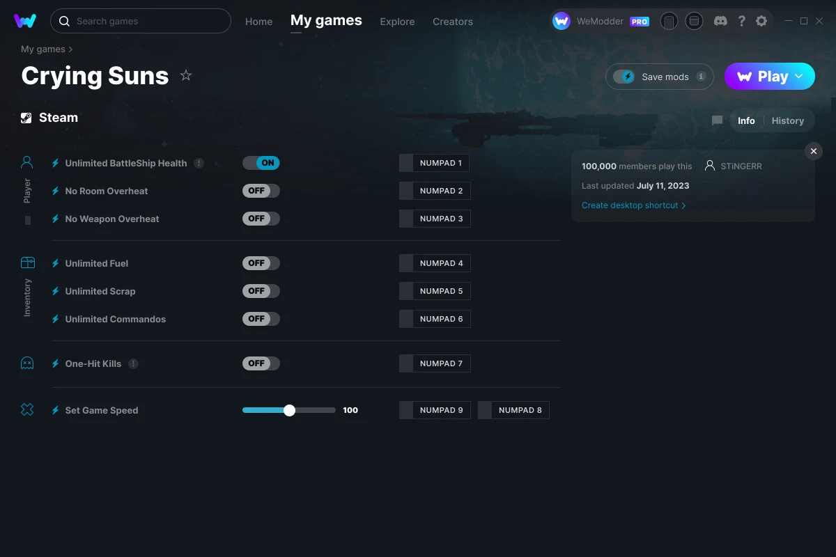 Crying Suns "Трейнер +8" [UPD: 11.07.2023] {STiNGERR / WeMod}