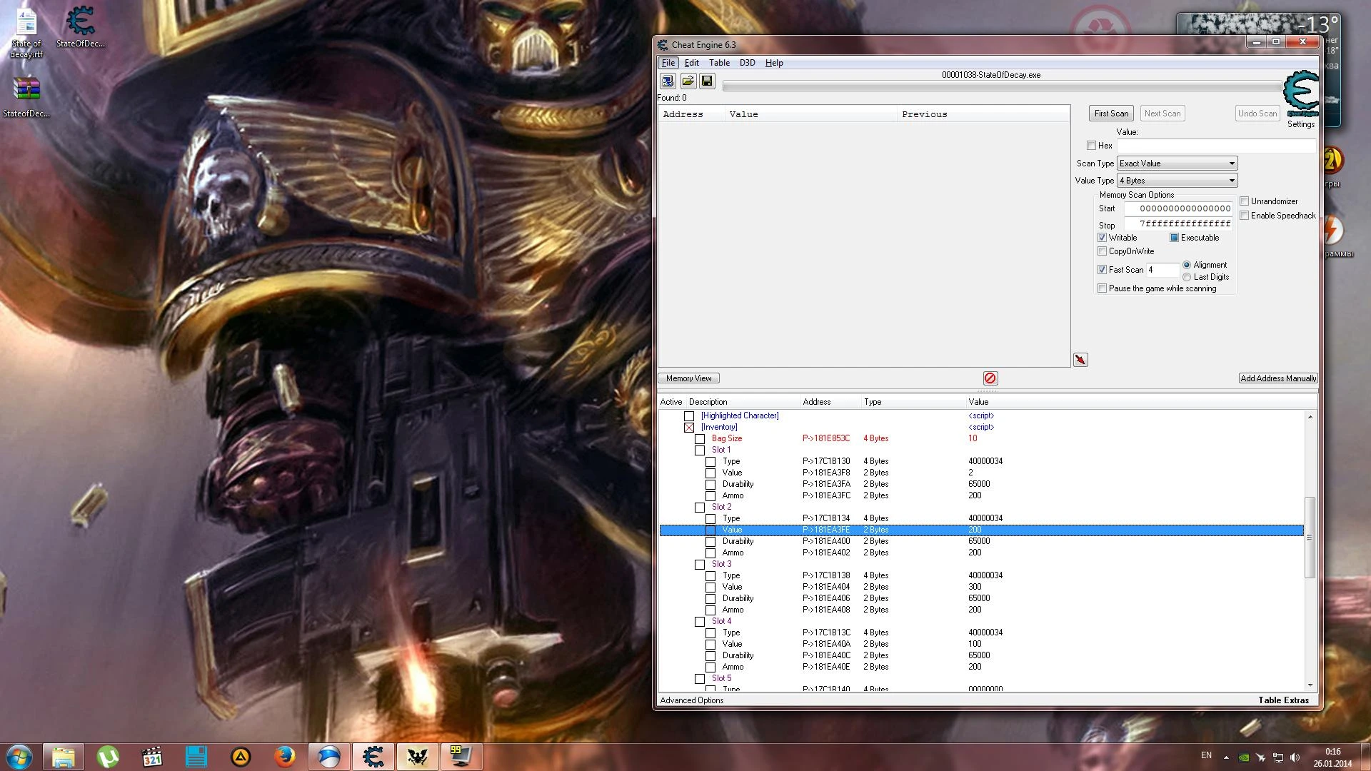 Staste of Decay: Таблица(чит-компиляция) для Cheat Engine 6.3 + мануал для получения предметов\оружия в игре