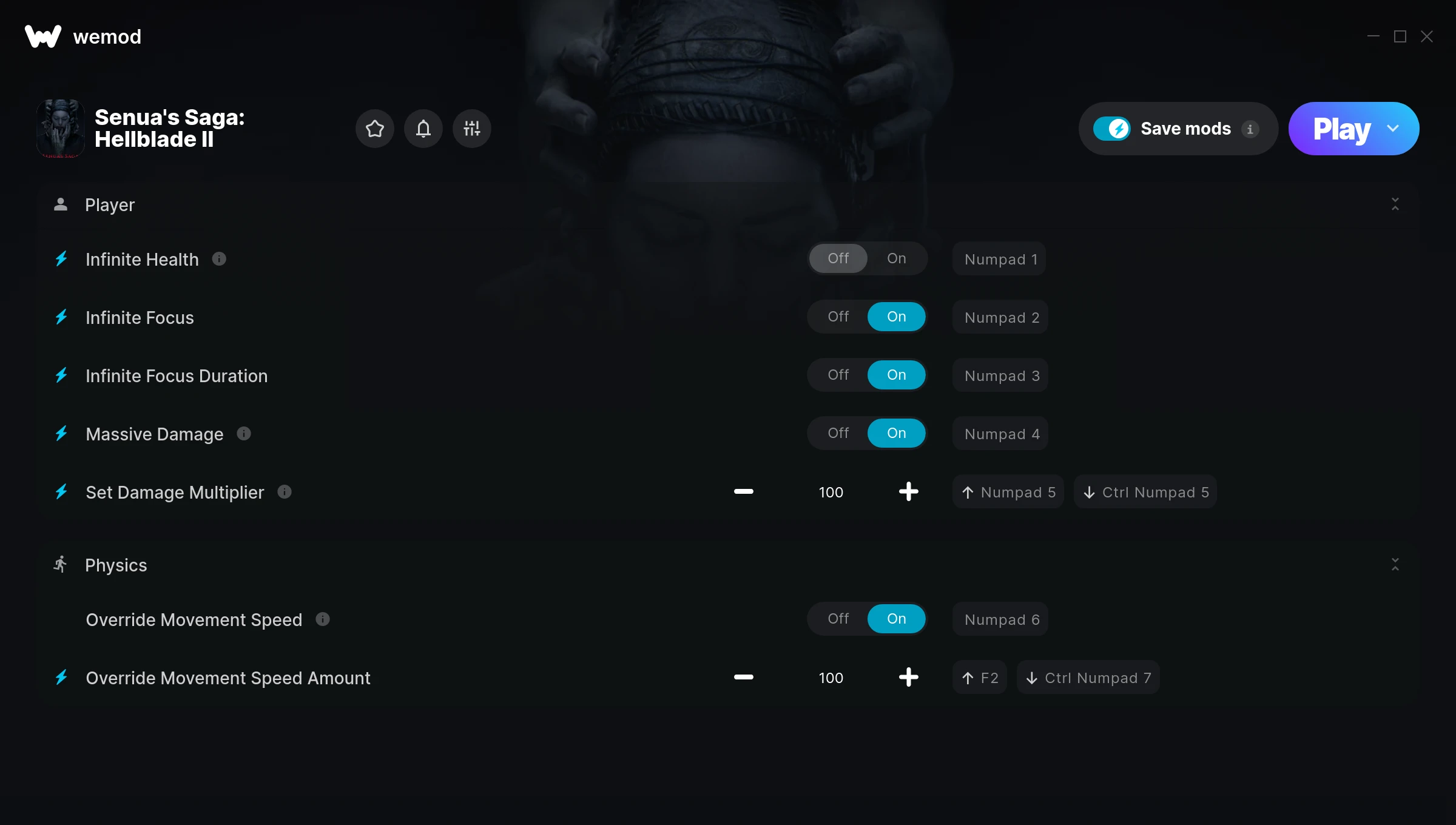 Senua's Saga: Hellblade 2 "Трейнер +7: здоровье, концентрация, урон, скорость" {GreenHouse / WeMod}