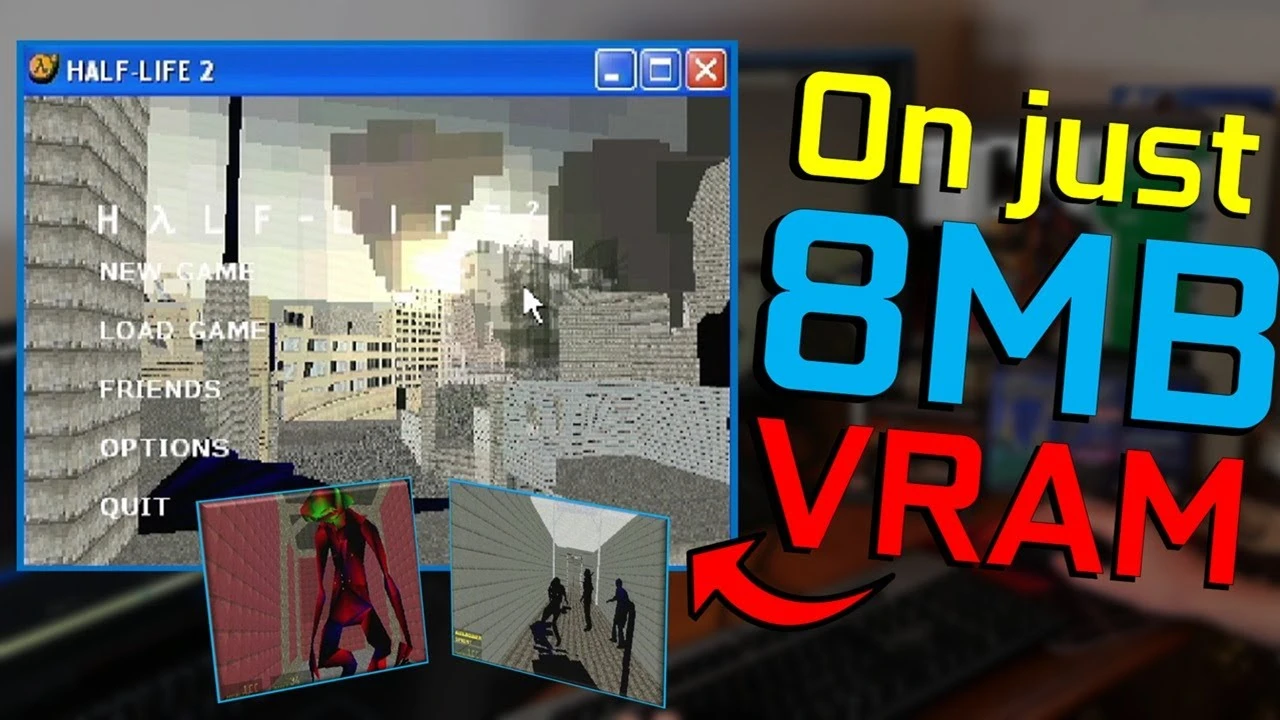 Half-Life 2 запустили на ПК с 8 МБ видеопамяти, изображение напоминает распадающийся каркас