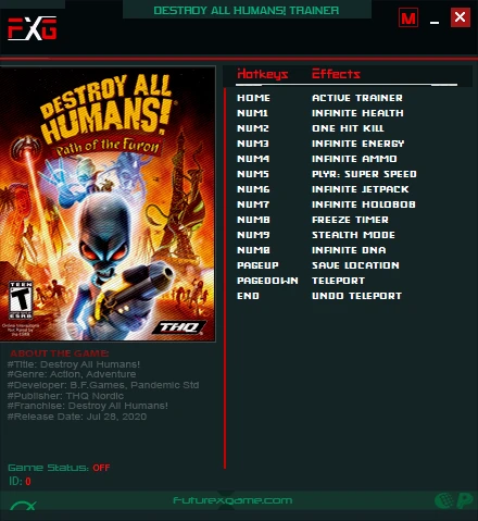 Destroy All Humans!: Трейнер/Trainer (+11) [1.0.2491] {FutureX}