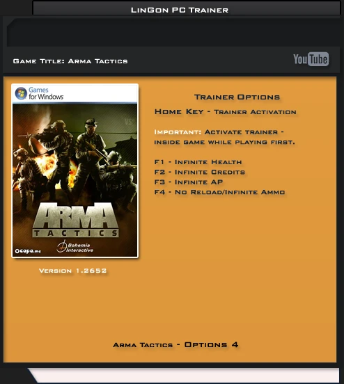 Arma Tactics: Трейнер/Trainer (+4) [1.2652] {LinGon}