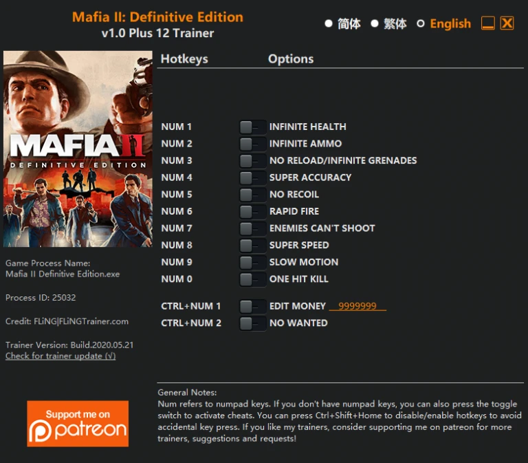Mafia 2 - Definitive Edition: Трейнер/Trainer (+12) [1.0] {FLiNG}