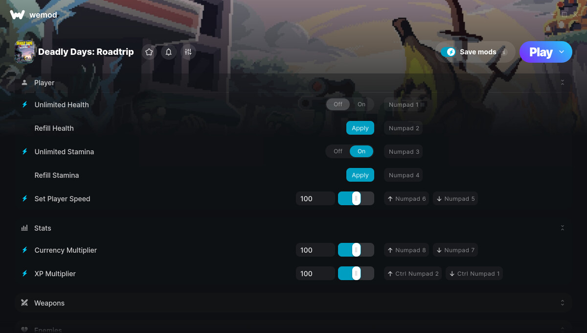 Deadly Days: Roadtrip "Трейнер +11 от WeMod: Здоровье, выносливость, скорость и пр"