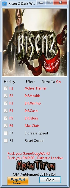 Risen 2 ~ Dark Waters: Трейнер/Trainer (+6) [2.0.0.6: Alternate "B" Version] {MrAntiFun}