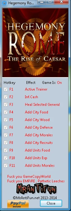 Hegemony Rome ~ The Rise of Caesar: Трейнер/Trainer (+10) [30687: 64 Bit] {MrAntiFun}