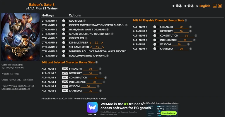 Baldur's Gate 3 "Трейнер +21" [4.1.1 - UPD: 16.04.2025] {FLiNG}