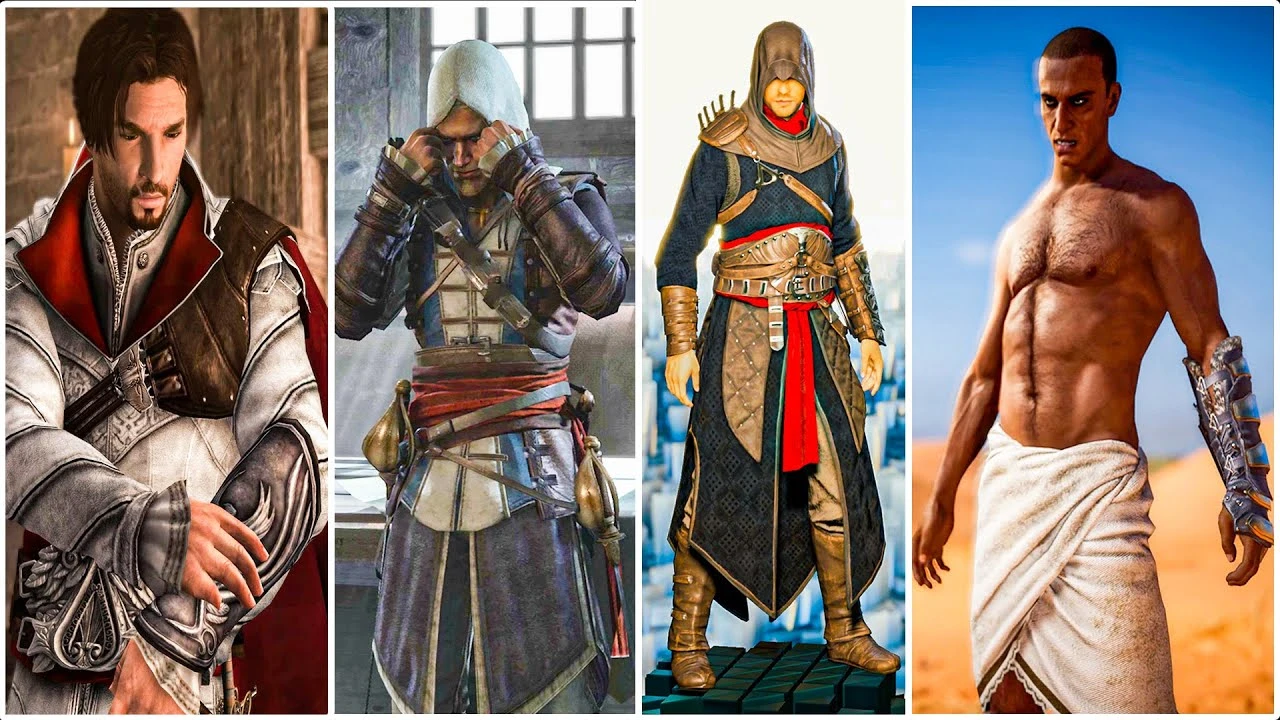 Эволюция костюмов в Assassin's Creed: все сцены с надеванием культового снаряжения ассасинов