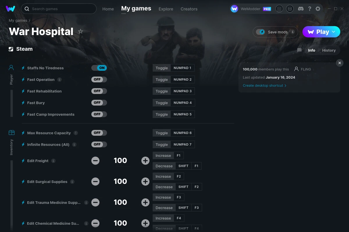 War Hospital "Трейнер +17" [UPD: 16.01.2024] {FLiNG / WeMod}