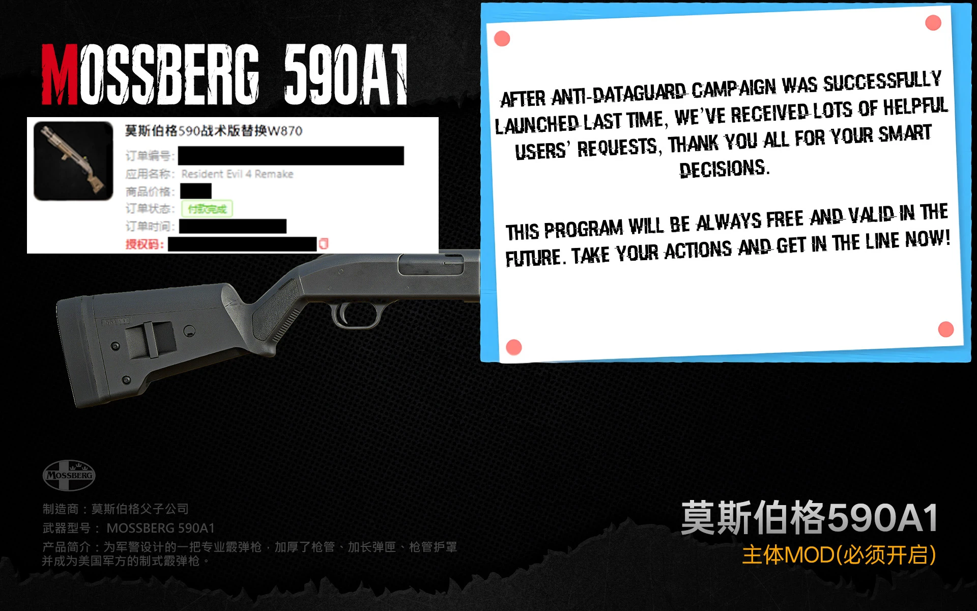 Resident Evil 4 Remake "Дробовик Mossberg 590A1"