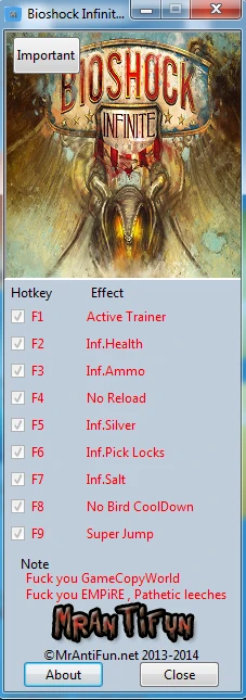 BioShock Infinite ~ Burial at Sea Episode 2: Трейнер/Trainer (+8) [1.1.25.5165] {MrAntiFun}