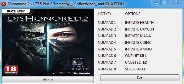 Dishonored 2: Трейнер/Trainer (+8) [1.77.5.0] {_/.CoffeeWine.\_}