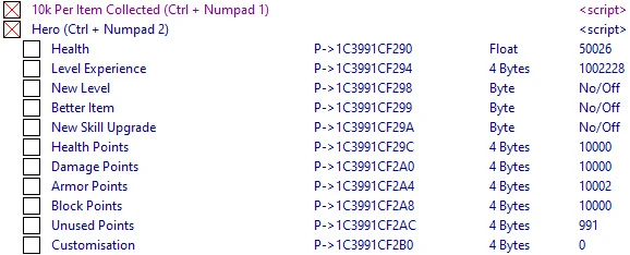 Quest Hunter: Таблица для CheatEngine [1.0.29s - 1.0.31s] {ndck76}