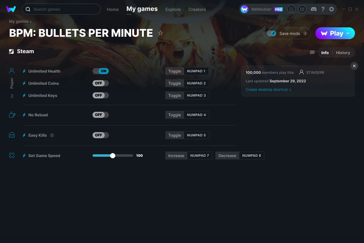 BPM: Bullets Per Minute "Трейнер +6" [UPD: 29.09.2022] {STiNGERR / WeMod}