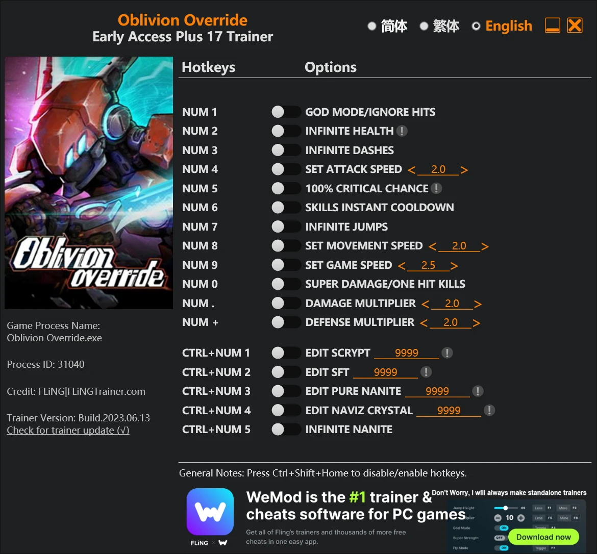Oblivion Override "Трейнер +17" [EA: 14.06.2023] {FLiNG}