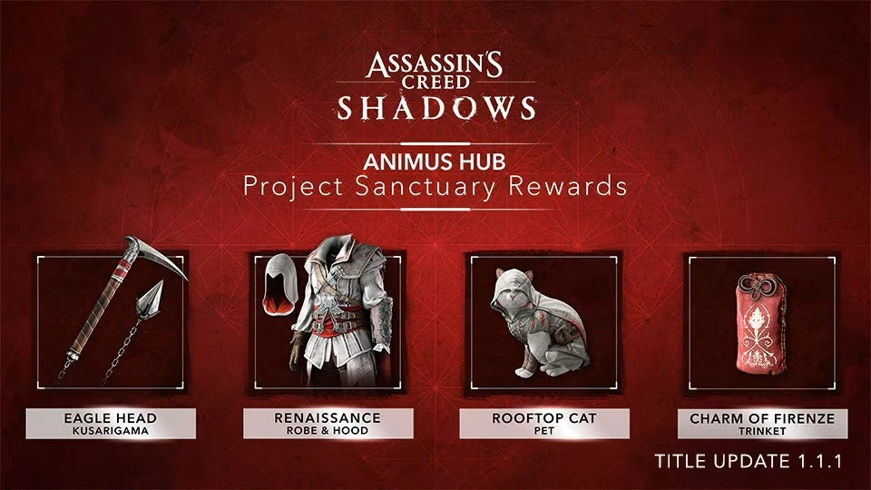 В Assassin's Creed Shadows наконец-то появился костюм Эцио и кот-ассасин