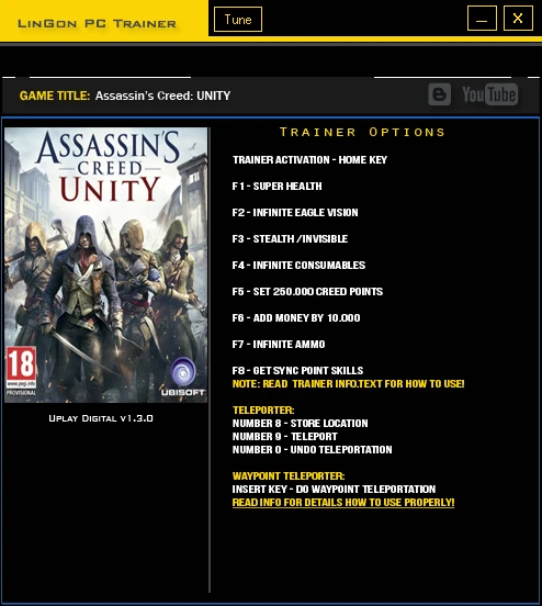 Assassin's Creed Unity: Трейнер/Trainer (+12) [1.3.0] {LinGon}