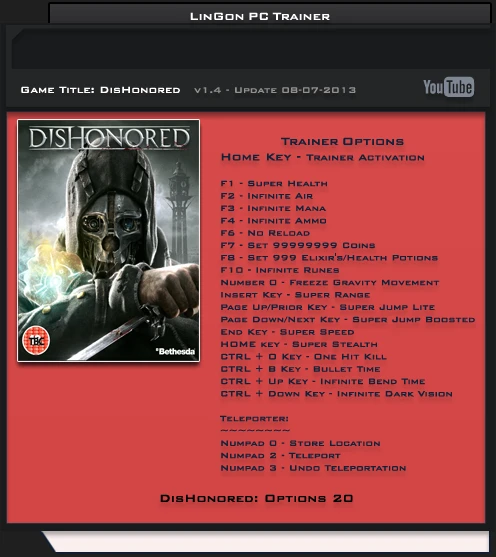 Dishonored ~ Brigmore Witches: Трейнер/Trainer (+20) [1.4 / Update 4] {LinGon}