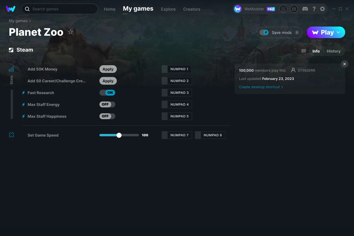 Planet Zoo "Трейнер +6" [UPD: 23.02.2023] {STiNGERR / WeMod}