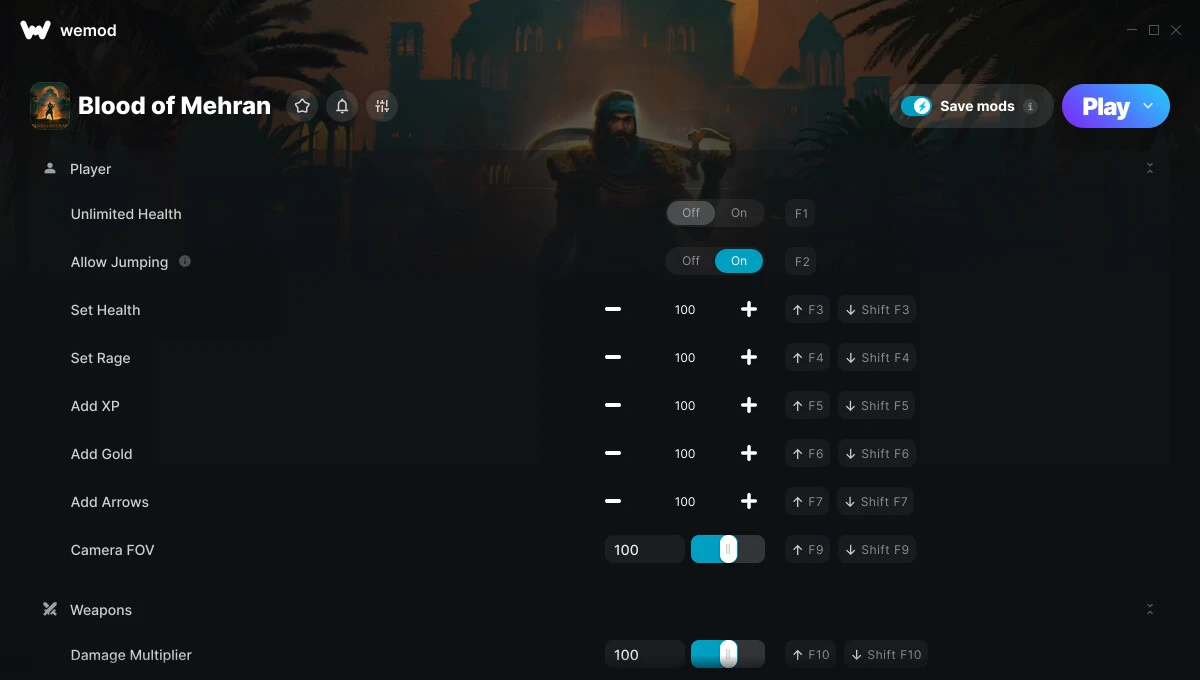 Blood of Mehran "Трейнер +13 от WeMod: Здоровье, прыжки, ярость и пр"