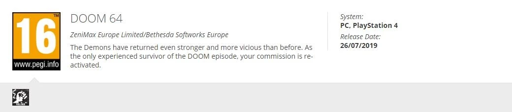 PEGI выставил рейтинг Doom 64 для ПК и PS4 - переизданы 3 первые Doom для консолей