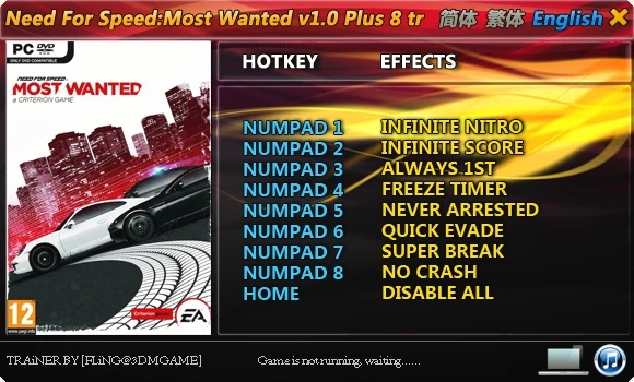 Need for Speed - Most Wanted (2012): Трейнер/Trainer (+8) [1.0] {FLiNG}