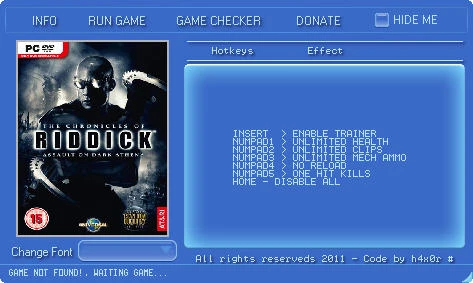 Chronicles of Riddick - Assault on Dark Athena: Трейнер (+5) [1.01] {h4x0r}