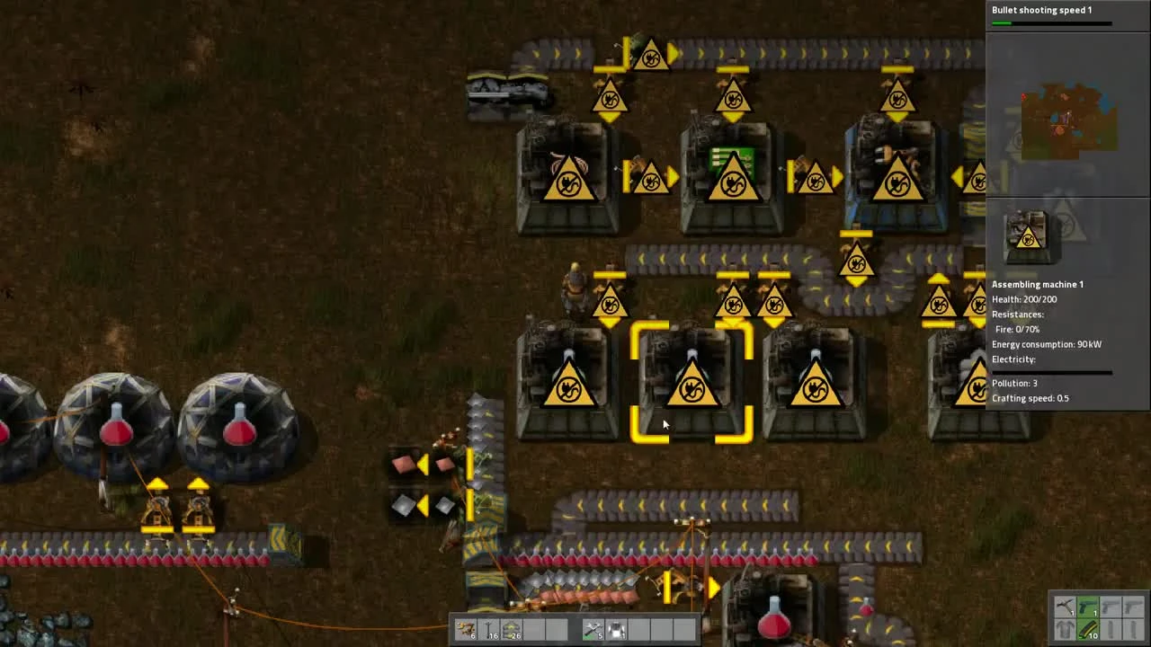 Factorio. Гайд, часть 3. Автоматизация зеленых колбочек, первые участки защитного периметра