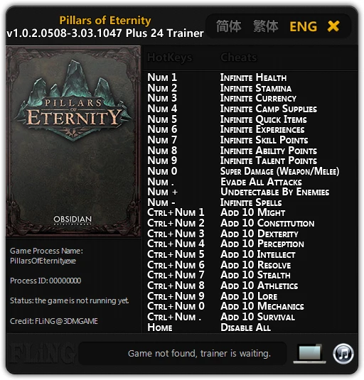 Pillars of Eternity: Трейнер/Trainer (+24) [1.0.2.0508-v3.03.1047] {FLiNG}