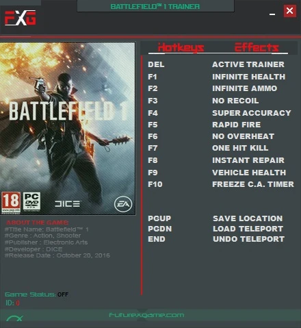 Battlefield 1: Трейнер/Trainer (+11) [UPD: 14.02.2017] {FutureX}