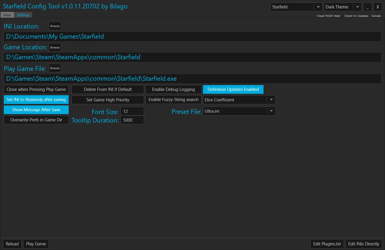 Starfield "Редактор настроек игры" [v1.0.11]