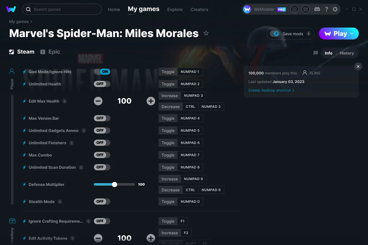 Marvel's Spider-Man: Miles Morales "Трейнер +22" [UPD: 03.01.2023] {FLiNG / WeMod}