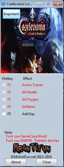 Castlevania: Lords of Shadow ~ Mirror of Fate: Трейнер/Trainer (+4) [1.0.0.1] {MrAntiFun}