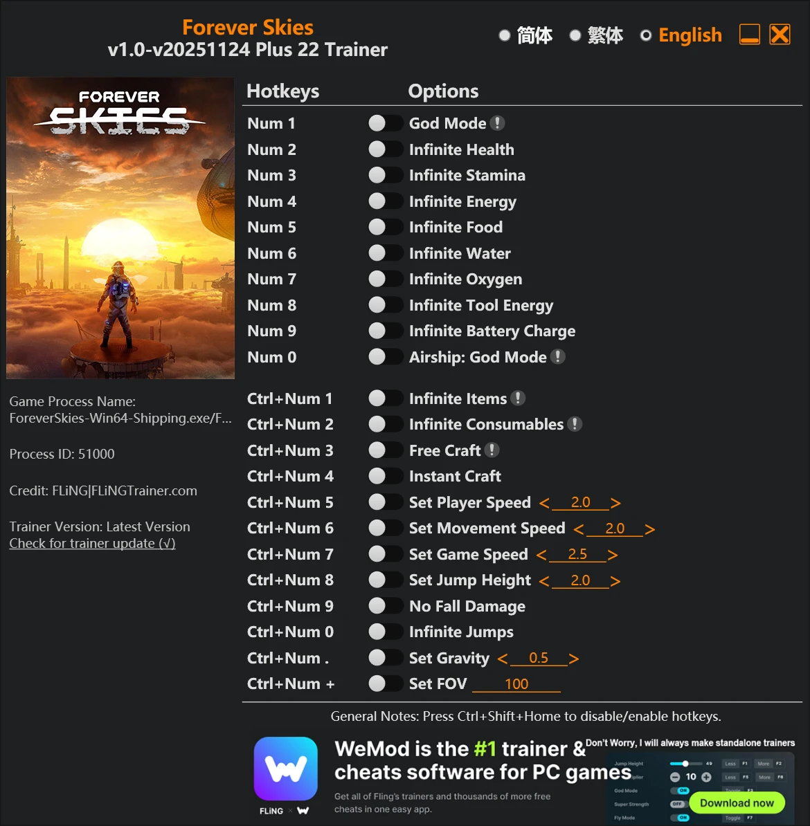 Forever Skies "Трейнер +22 от FLiNG: Здоровье, выносливость, энергия и пр" [1.0 - UPD: 24.11.2025]