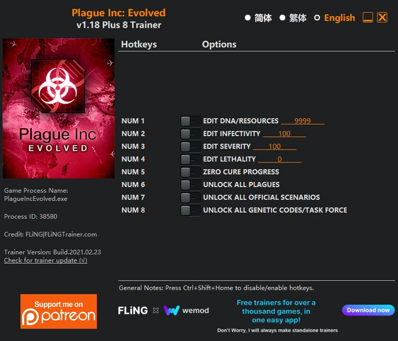 Plague Inc. - Evolved: Трейнер/Trainer (+8) [1.16.10 - 1.18] {FLiNG}