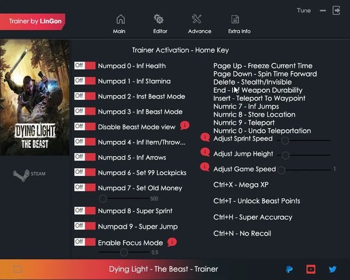 Dying Light: The Beast "Трейнер +28 от LinGon: Здоровье, выносливость, скорость и пр" [1.2.3]