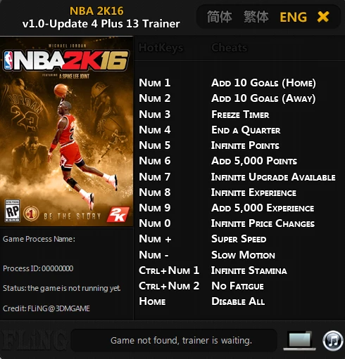 NBA 2K16: Трейнер/Trainer (+13) [1.0 - Update 4] {FLiNG}