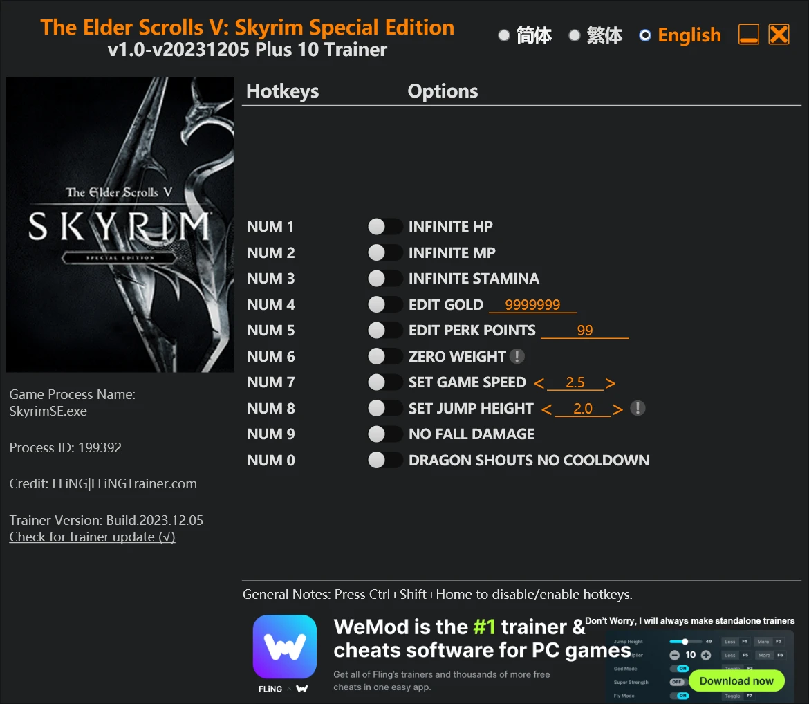 The Elder Scrolls 5: Skyrim - Special Edition "Трейнер +10" [1.0 - UPD: 05.12.2023] {FLiNG}