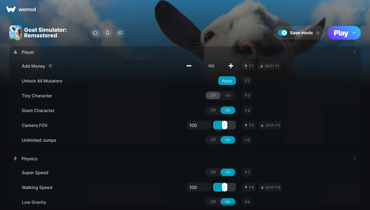Goat Simulator: Remastered "Трейнер +12 от WeMod: Деньги, прыжки, скорость и пр"