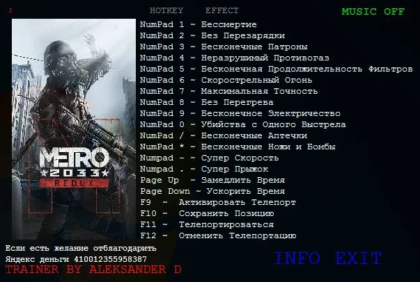 Metro 2033 - Redux: Трейнер/Trainer (+17) [Update 2] {Aleksander D}