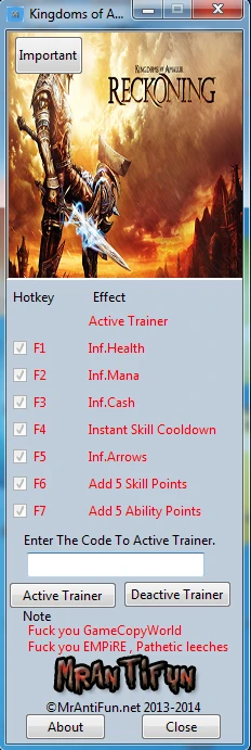 Kingdoms of Amalur ~ Reckoning: Трейнер/Trainer (+7) [1.0.0.2] {MrAntiFun}