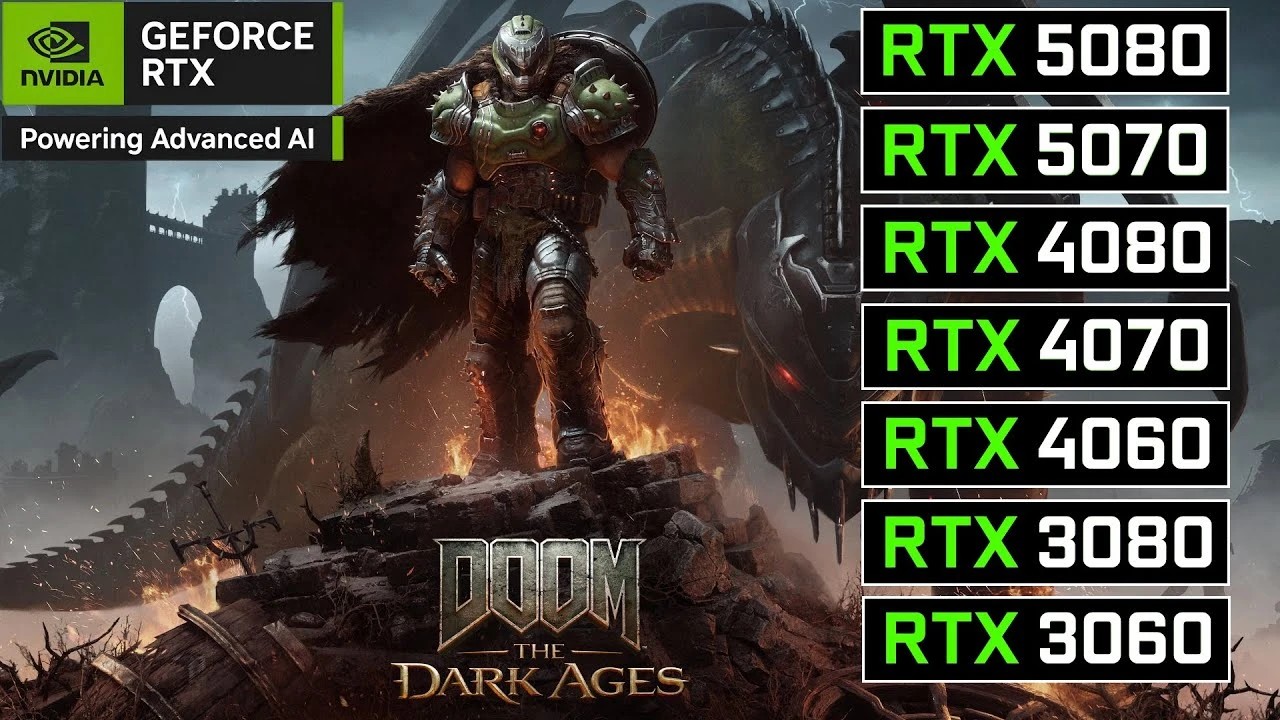 Анализ производительности DOOM The Dark Ages на RTX 5080, 5070, 4080, 4070, 4060, 3080 и 3060