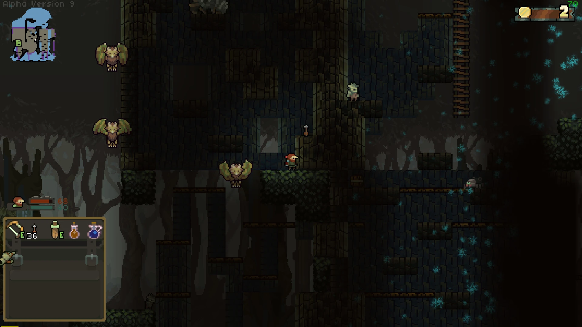 Геймплей консольной версии платформера с элементами рогалика Vagante