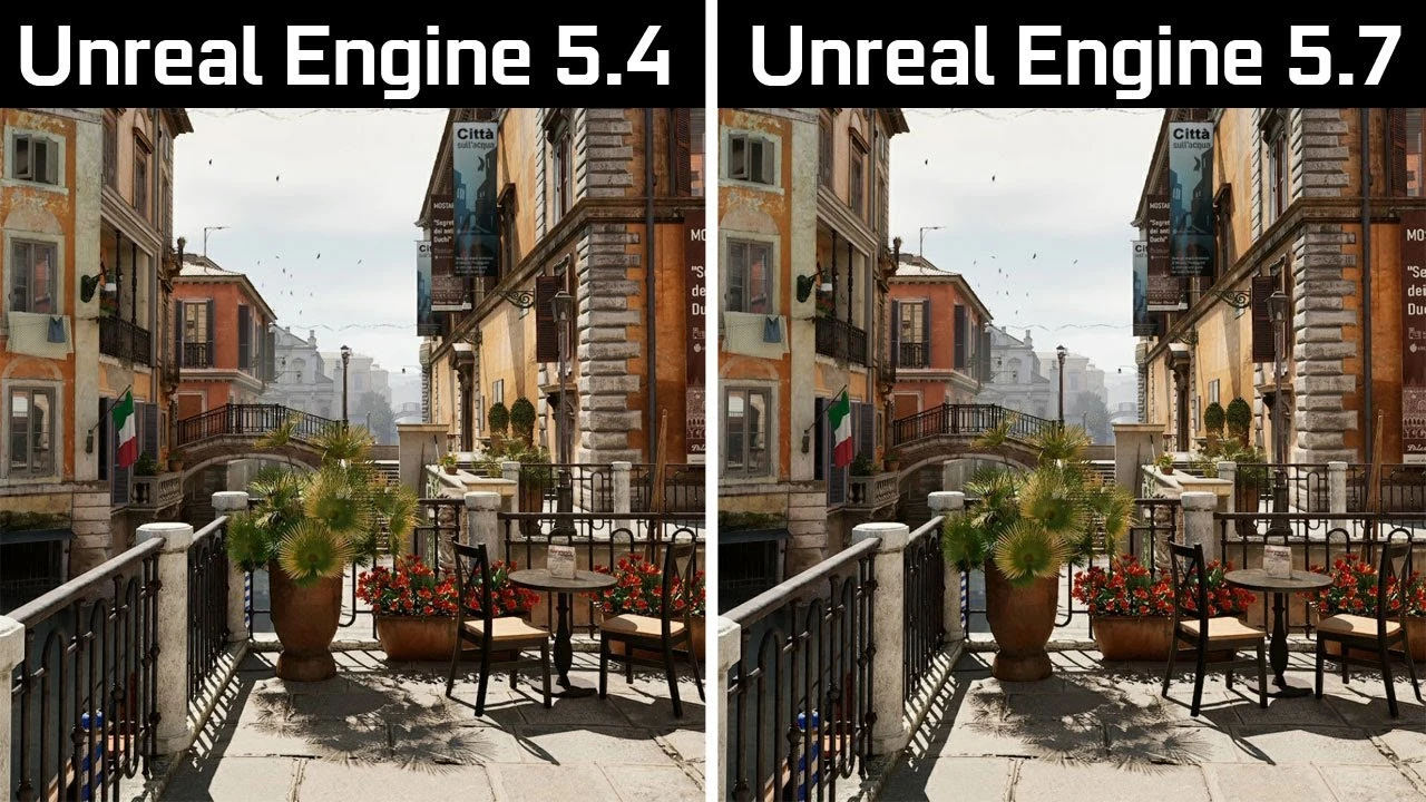 Unreal Engine 5.7 творит чудеса: Сравнение производительности и прирост FPS против 5.4