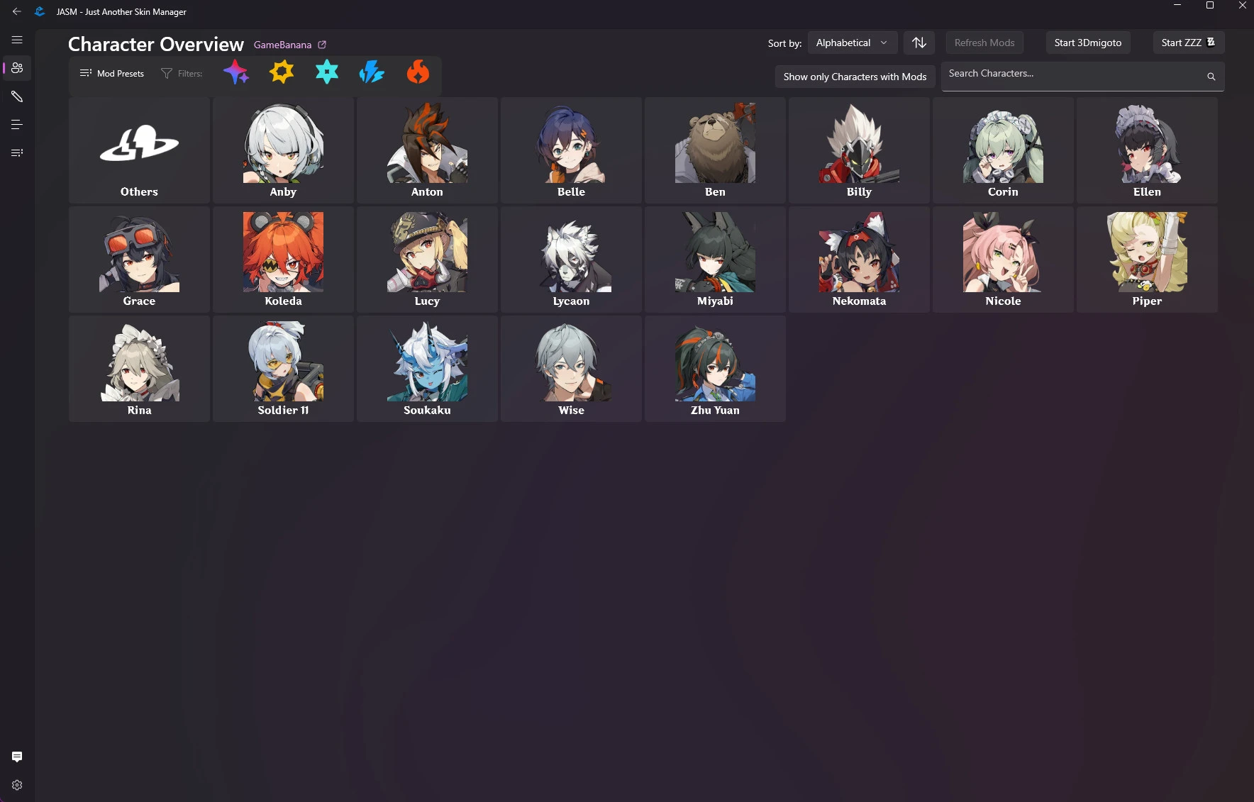 Zenless Zone Zero "JASM - менеджер скинов"