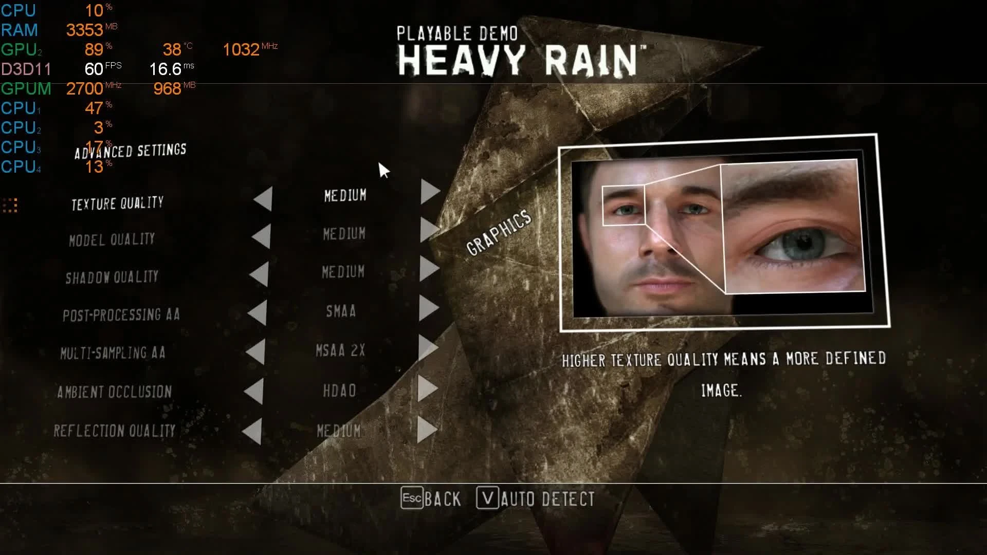Heavy Rain Demo на слабой видеокарте