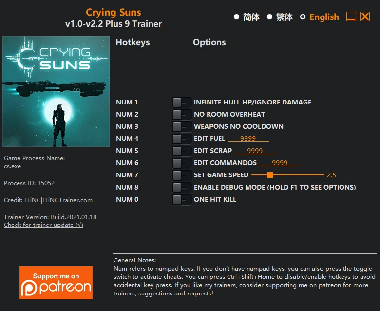 Crying Suns: Трейнер/Trainer (+9) [1.0 - 2.2] {FLiNG}